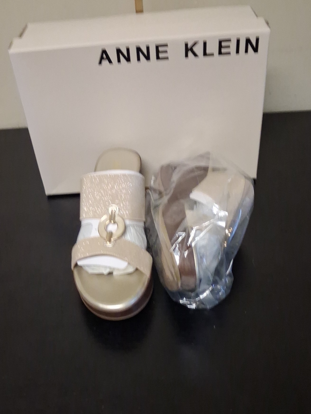 Anne Klein Glittery Gold Wedge Sandals